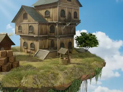 Floating Island House Low-poly 3D model