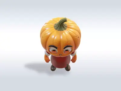3D Cartoon character Halloween pumpkin with human-like features 3D model