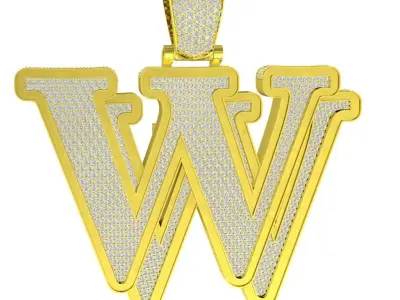 Hip Hop Luxury Diamond Pave Letter W Pendant 177a 3D print model