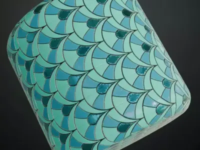 Green Teal Fish Scale Ceramic Tiles PBR Seamless Texture