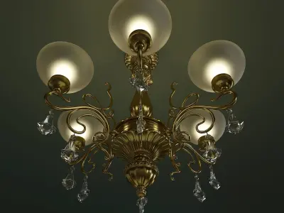 Six candle brass chandelier 3D model
