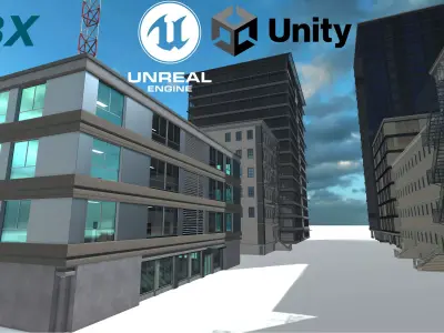 Big Building Pack with interiors Low-poly 3D model