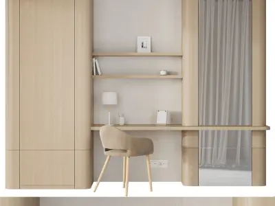 Japandi Minimalistic Home Office with Chair Oscar 3D model