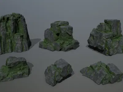 Mossy Rock Set Low-poly 3D model buy