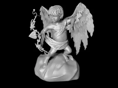 Cupid angel with bow and arrow Low-poly 3D model