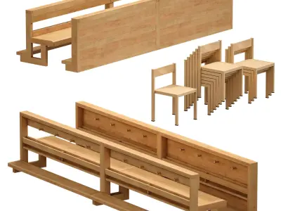 Wooden Furniture For Church Church Furniture Bench And Chair 3D model