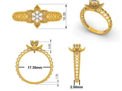 Lotus Mesh Diamond Ring 3D print model