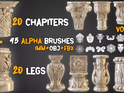 20 Chapiters  Legs  45 Ornamental Alpha Brushes Tutorials  Vol 9 Low-poly 3D model