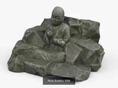 Buddha Rock Set Bundle - Grey Jagged Stone 3D Model Pack