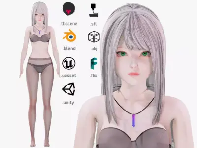 Lingerie clothes 0016 - Rig -Unreal - Unity - Blender - Animated Low-poly 3D model