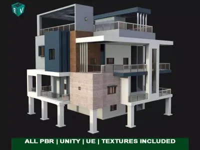 Modern House 02 All PBR Unity UE Textures Included Low-poly 3D model
