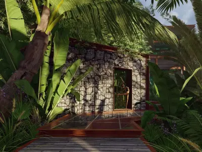 Modern Sales Office Building with Landscape  3D model