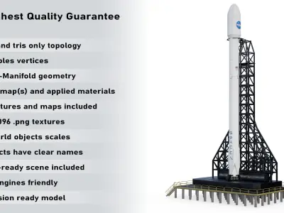 Falcon 9 Spaceship With The Launchpad PBR Low-poly 3D model