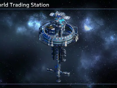 Modular Corporate Mining Space Station Low-poly 3D model