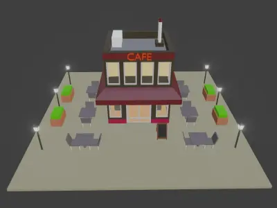 lowpoly cafe Low-poly 3D model