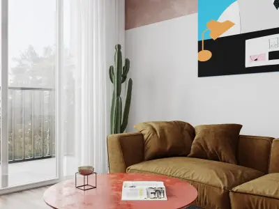 Interior Living room scene Low-poly 3D model