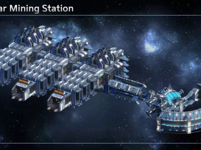 Modular Corporate Mining Space Station Low-poly 3D model