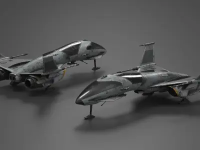  Dirty Futuristic Fighter Spaceship Rigged 