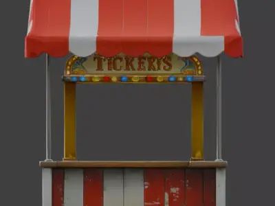 Vintage Striped Circus Ticket Booth 3D Model Low-poly 3D model