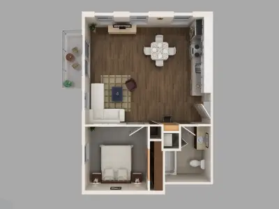 Sketchup  3D model of one bedroom apartment 3D model