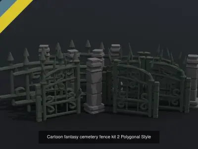Cartoon fantasy cemetery asset Polygonal Style 3D Model Pack