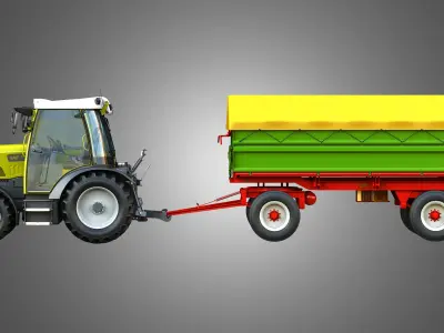 SKE 50 - Electric Tractor with Fortschritt HW-80 Trailer 3D Model Pack