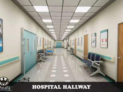 Hospital Hallway Low-poly 3D model