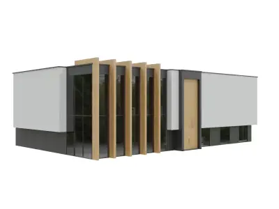 Modern Glasswood Building Showroom Low-poly 3D model