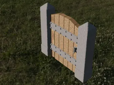a fence with an old-style door 3D model