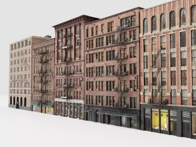 City apartment building package Low-poly 3D model