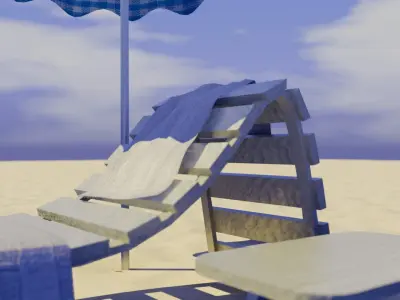 Beach Lounger - Umbrella Set Low-poly 3D model