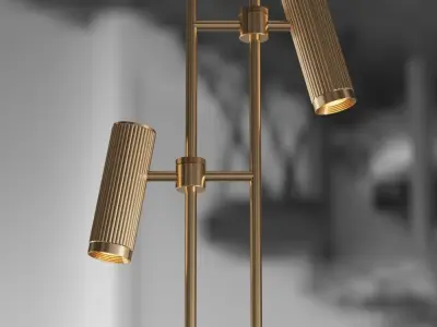 Floor lamp on a marble base with two fluted shades 3D model