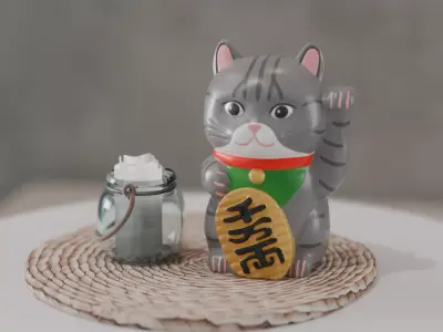Lucky Cat Money Bank Low-poly 3D model