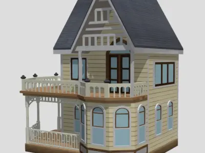 American Style Cottage - Town House Model Low-poly 3D model