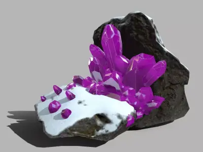 Crystal Set amethyst crystals on rock Low-poly 3D model
