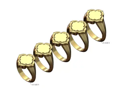 Engravable flower shaped window signet ring US sizes 5to9 3D print model