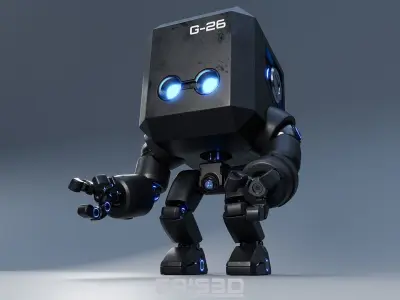Cute Space Robot Rigged G-26 Matte Black 3D model