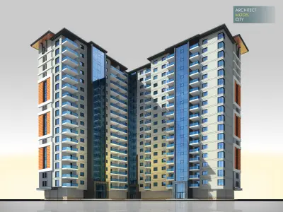 Huge Apartment Architectural 3d Model with Render Scene Low-poly 3D model