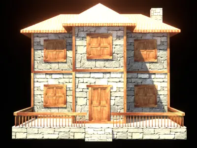 medieval house low poly village town residential house  97 Low-poly 3D model