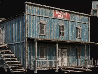 WILD WEST 01 with INTERIORS 4K TEXTURES Low-poly 3D model