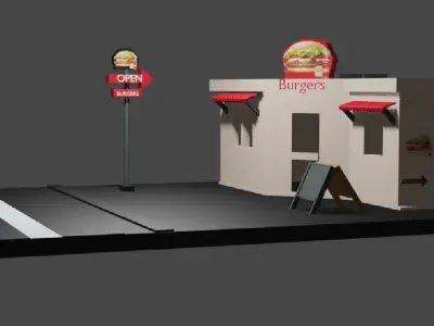 Lowpoly  Burger house model  Free low-poly 3D model