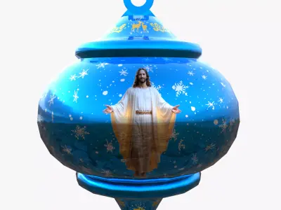 Festive Blue Bauble Jesus Scene 3D Model PBR Textured Low Poly Low-poly 3D model