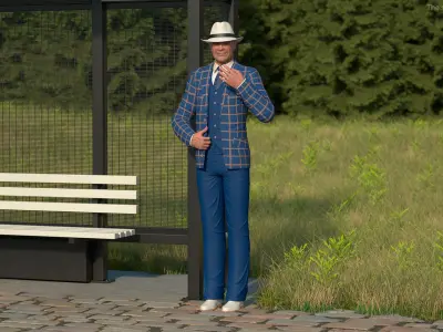  Elderly Gentleman in a Classic White Fedora Rigged for Cinema 4D 