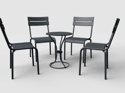 Metall wood bar and chairs 3D model