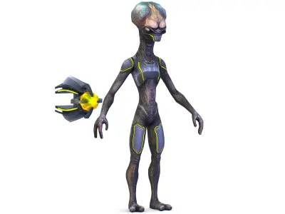 Low Poly Armored Skinny Grey Alien UFO Low-poly 3D model