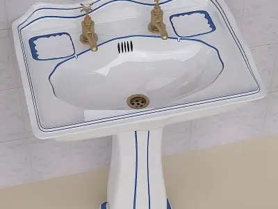 Stylish Pedestal Wash Basin and Props 3D model