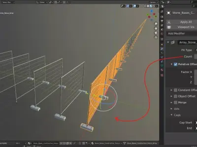Stone Bases Construction Fence Array-Setup Low-poly 3D model