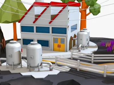 Floating Factory Island Low Poly 3D model