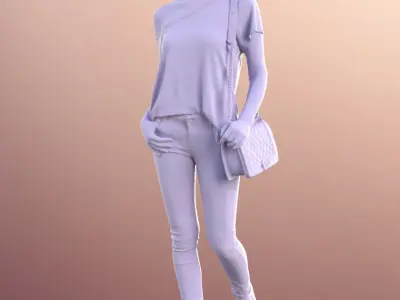 Ramona 10043 - City Girl Walking with bag Low-poly 3D model