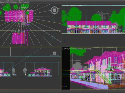 Tropical Suburban Terrace House 3D Scene Low-poly 3D model